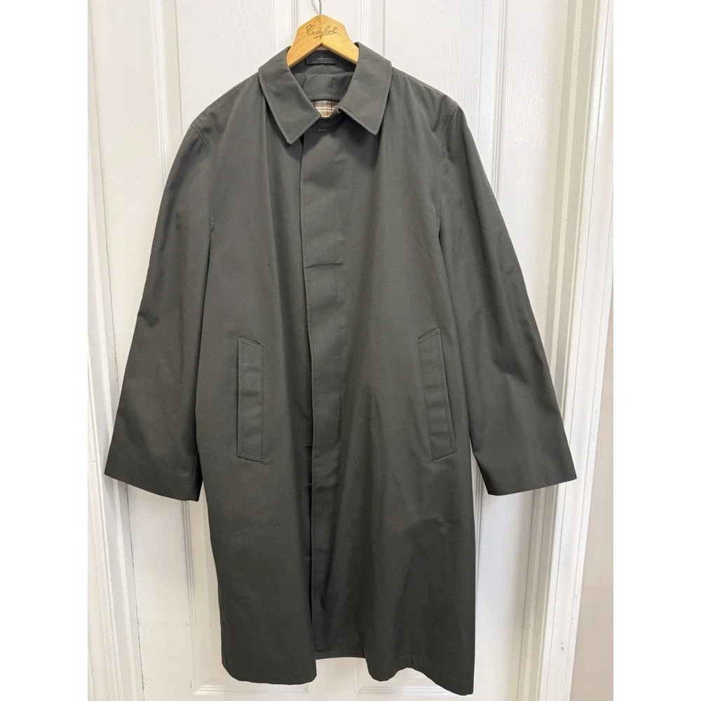 Vintage SEARS Perma Prest Trench Coat Hunter Green Button Liner Men's 40 USA 70s